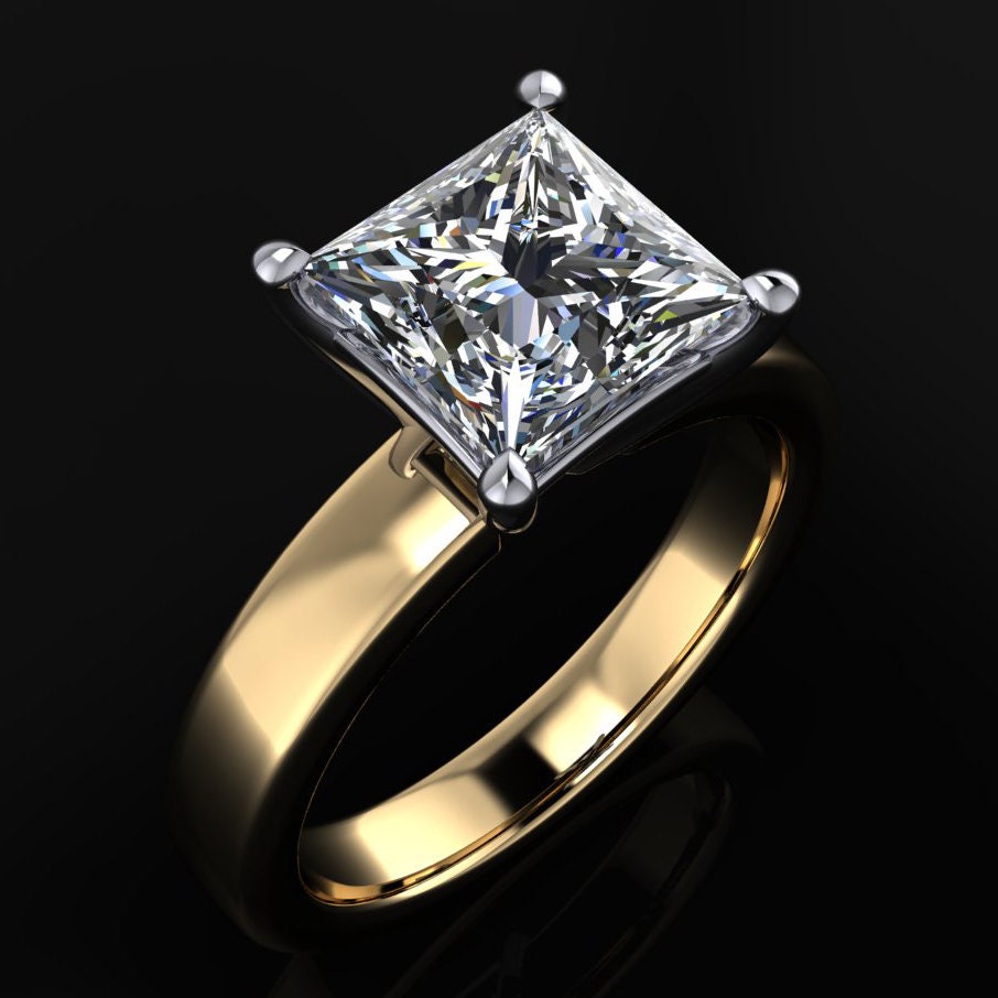 caroline ring – 2 carat lab grown diamond engagement ring, princess cut diamond, modern engagement, push present