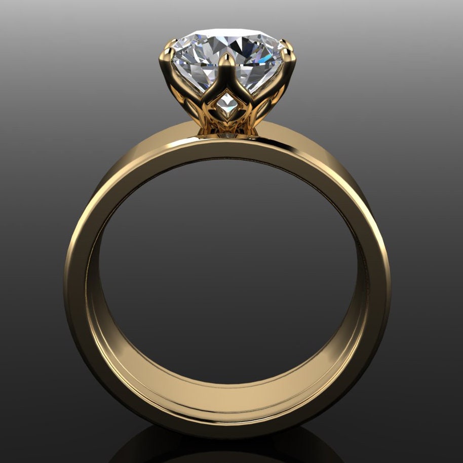 round lab grown diamond engagement ring, statement ring, cigar band ring, wide engagement ring, round diamond ring - phoenix ring