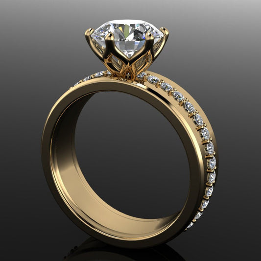 2 carat round lab grown diamond engagement ring, lab grown diamond cigar band ring, wide engagement ring, statement ring - phoenix II ring