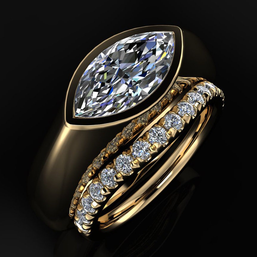 Dakota ring - yellow gold ring set with a 1.5 carat lab grown diamond marquise -wedding set