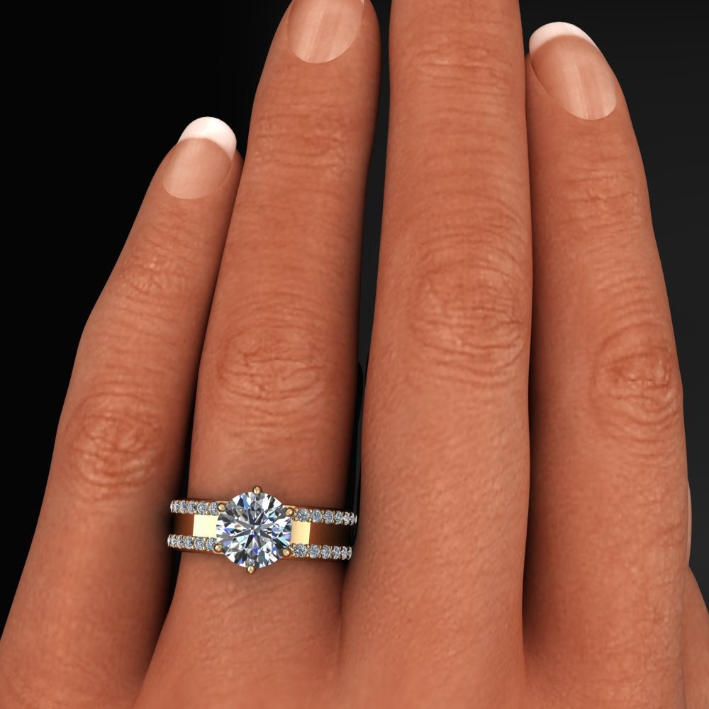 round lab grown diamond engagement ring, lab grown diamond cigar band ring, wide engagement ring, statement ring - phoenix III ring