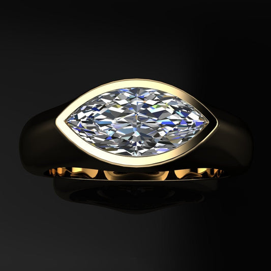Dakota ring - yellow gold ring set with a 1.5 carat lab grown diamond marquise -top view