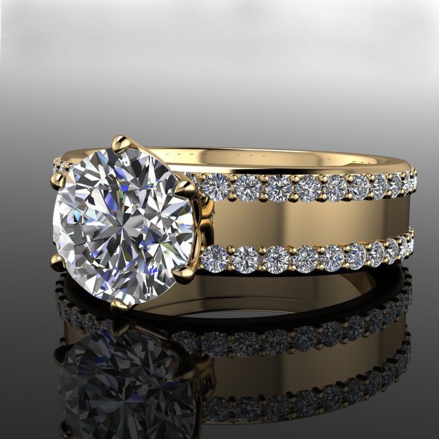 round lab grown diamond engagement ring, lab grown diamond cigar band ring, wide engagement ring, statement ring - phoenix III ring