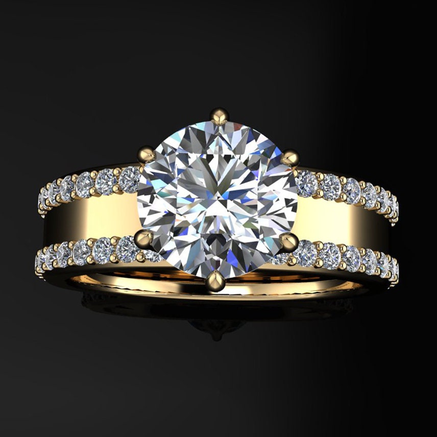 round lab grown diamond engagement ring, lab grown diamond cigar band ring, wide engagement ring, statement ring - phoenix III ring