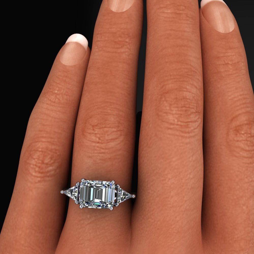 erin ring - 2.5 emerald cut moissanite engagement ring, east west 3 stone ring