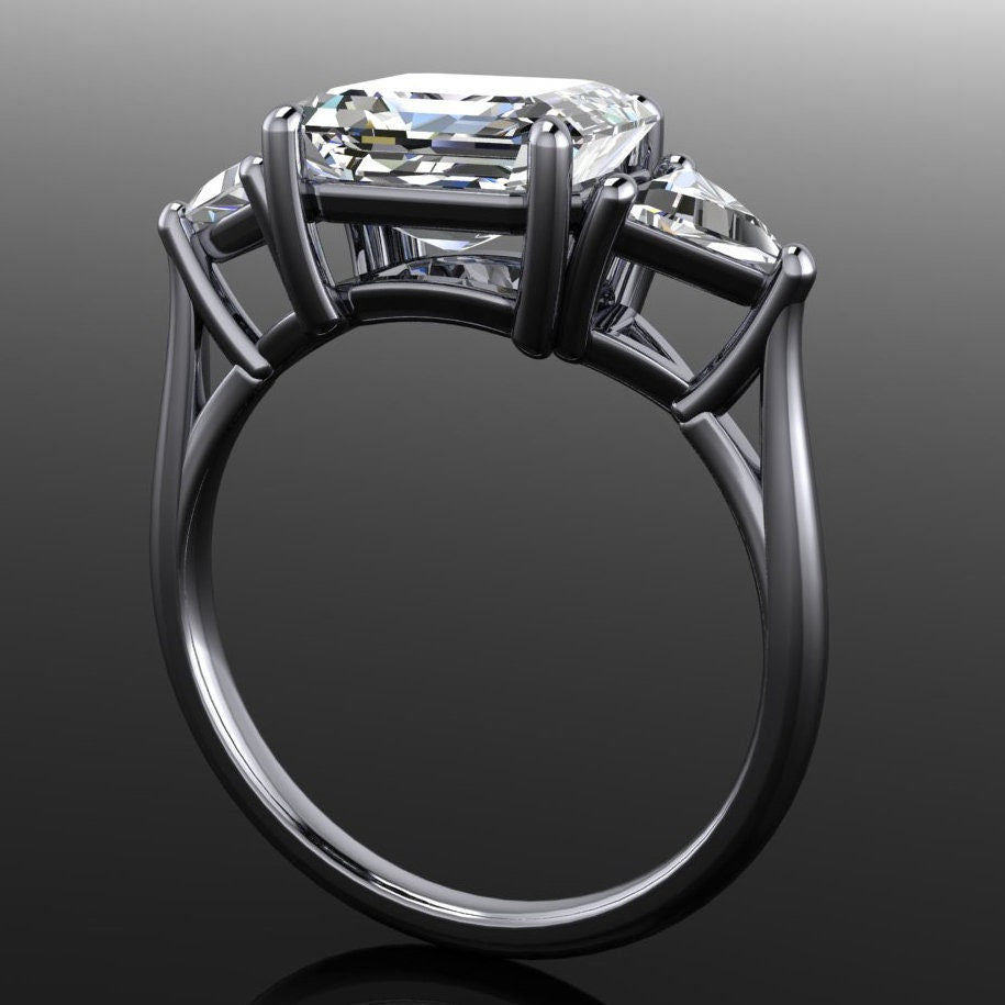 erin ring - 2.5 emerald cut moissanite engagement ring, east west 3 stone ring