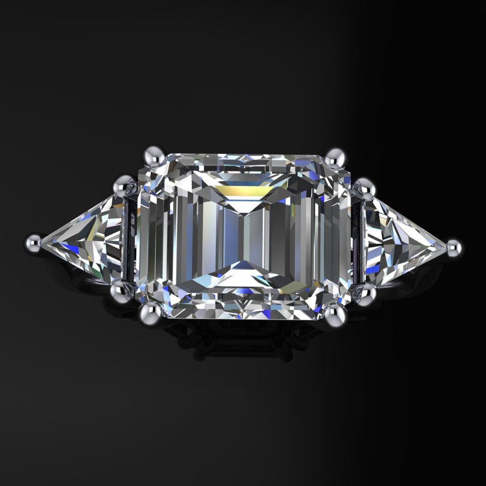 erin ring - 2.5 emerald cut moissanite engagement ring, east west 3 stone ring