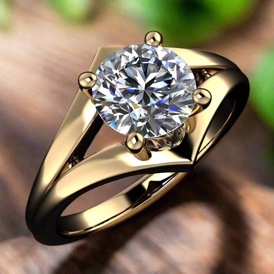 echo ring - 1 carat round moissanite engagement ring, moissanite ring, statement ring