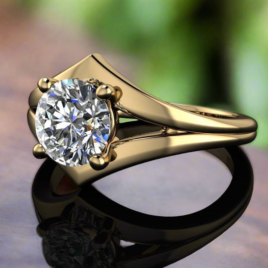 1 carat round lab grown diamond engagement ring, lab diamond chevron ring, split shank, statement ring - echo ring