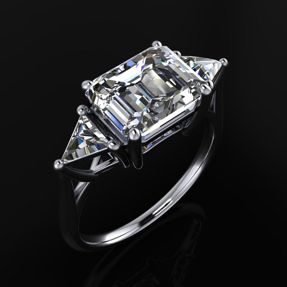 erin ring - 2.5 emerald cut moissanite engagement ring, east west 3 stone ring