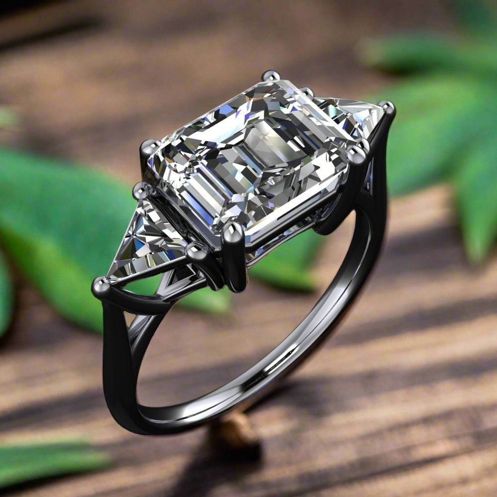 erin ring - 2.5 emerald cut moissanite engagement ring, east west 3 stone ring