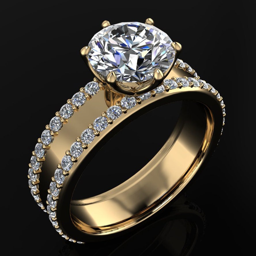 nova III ring - wide diamond engagement ring with diamonds in the band - angle view