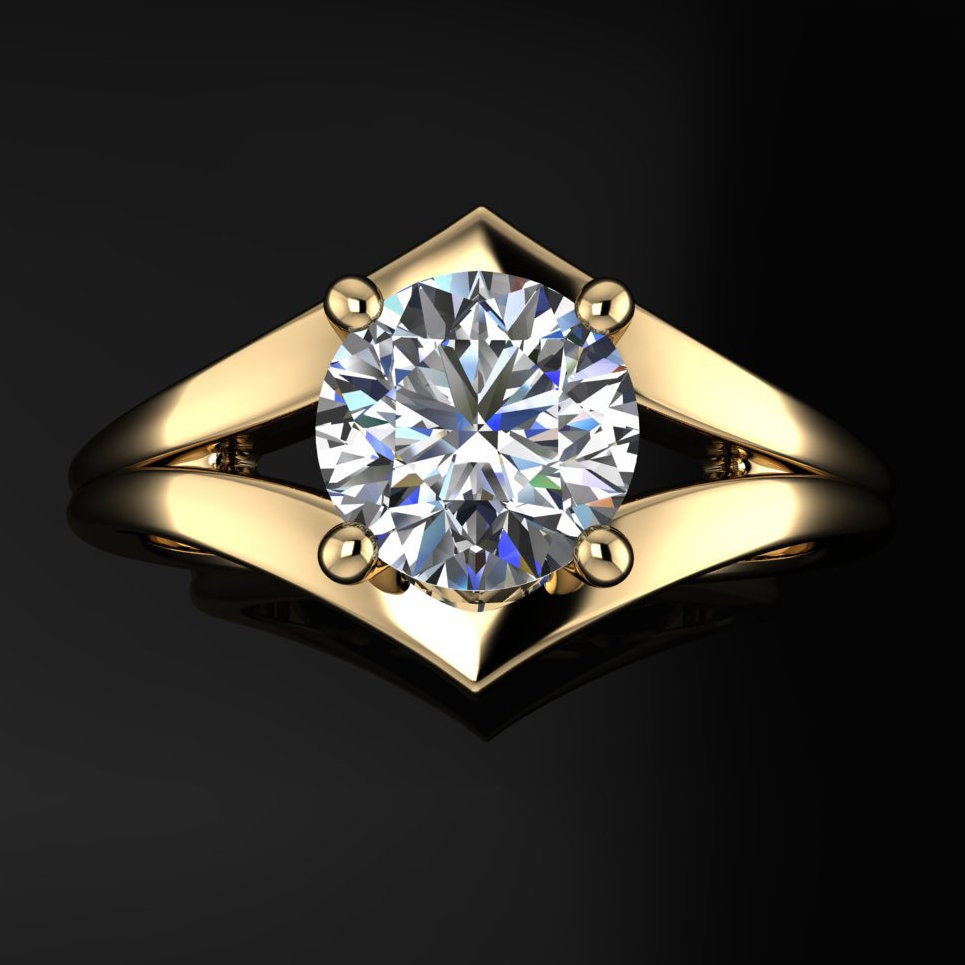 echo ring - 1 carat round moissanite engagement ring, moissanite ring, statement ring