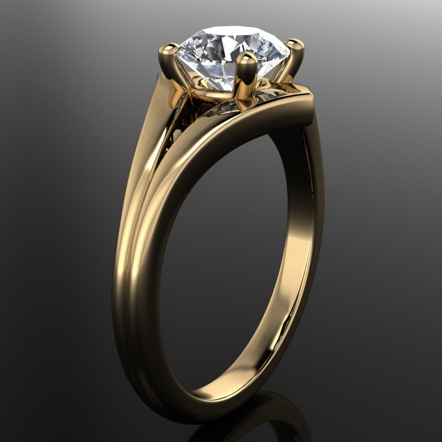 echo ring - 1 carat round moissanite engagement ring, moissanite ring, statement ring