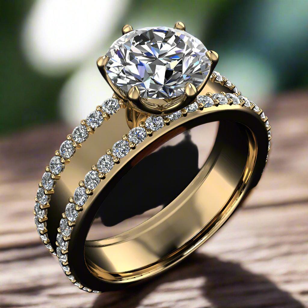 2 carat round lab grown diamond engagement ring, cigar band ring, wide engagement ring, statement ring, wide diamond ring - phoenix III