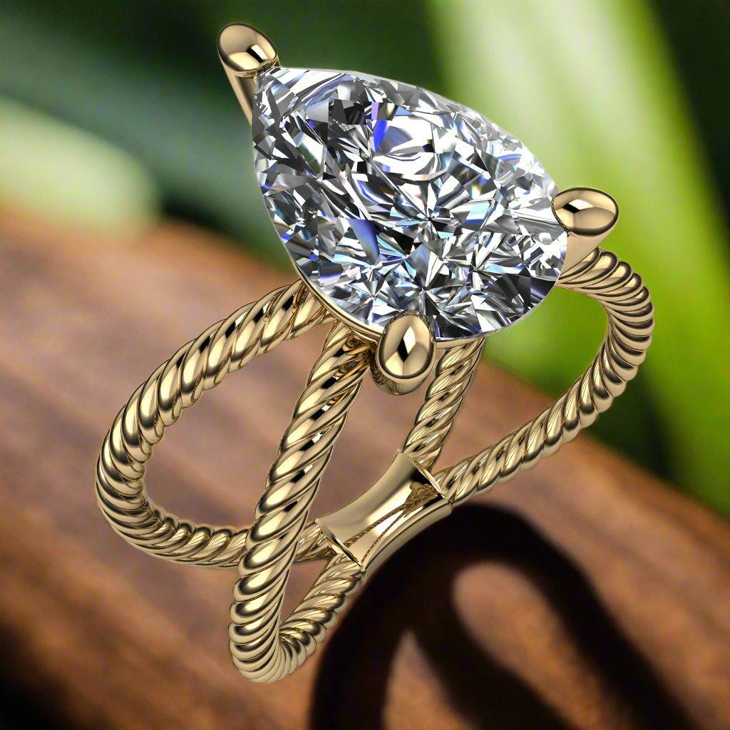 raven ring - 2.5 carat pear lab grown diamond engagement ring, G color, VS1 clarity