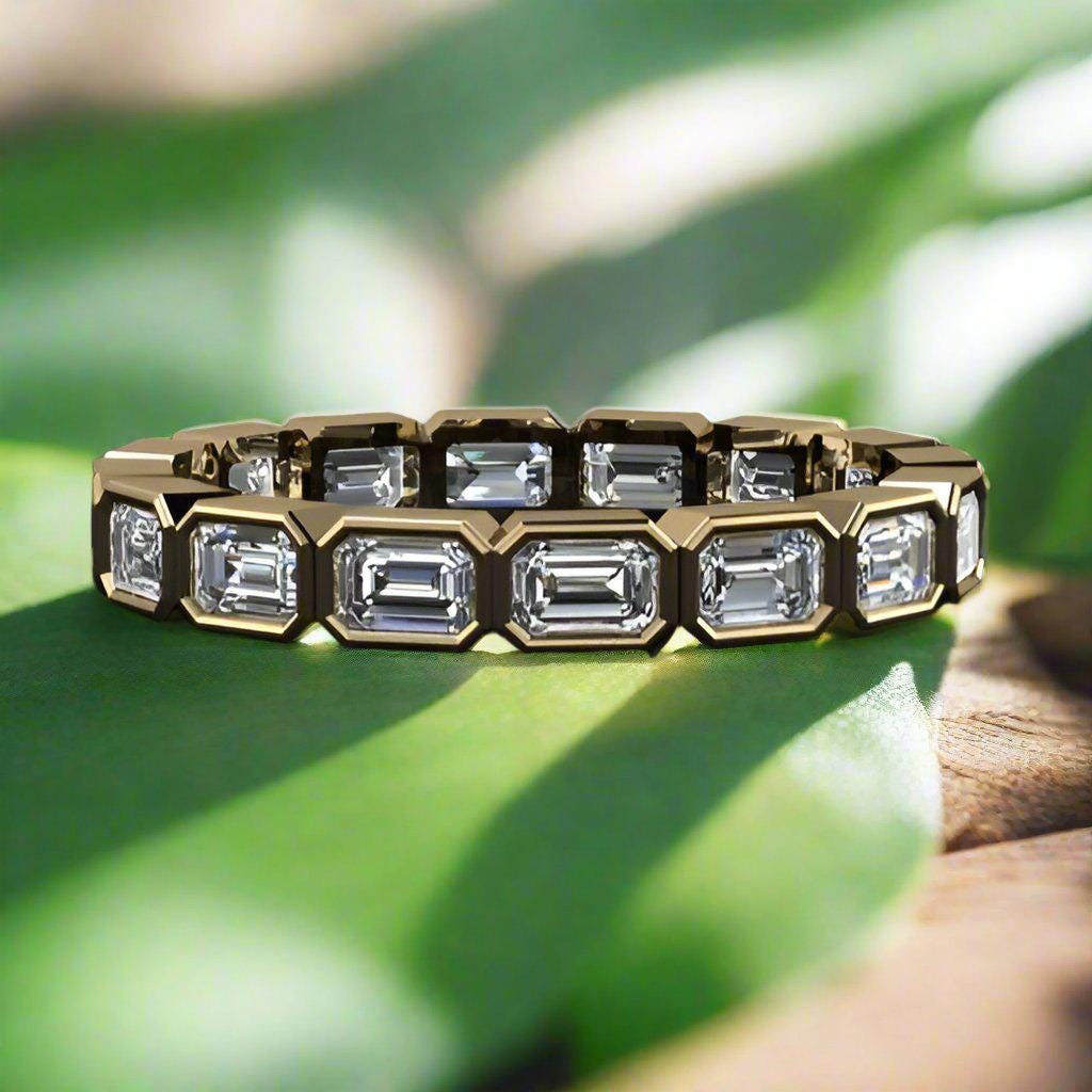sloane ring - lab grown diamond emerald cut eternity band, bezel set wedding band, gifts for her, push present