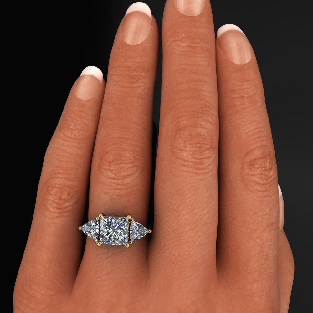 3 carat princess cut lab grown diamond engagement ring, trillion ring, sterling silver ring - erin ring