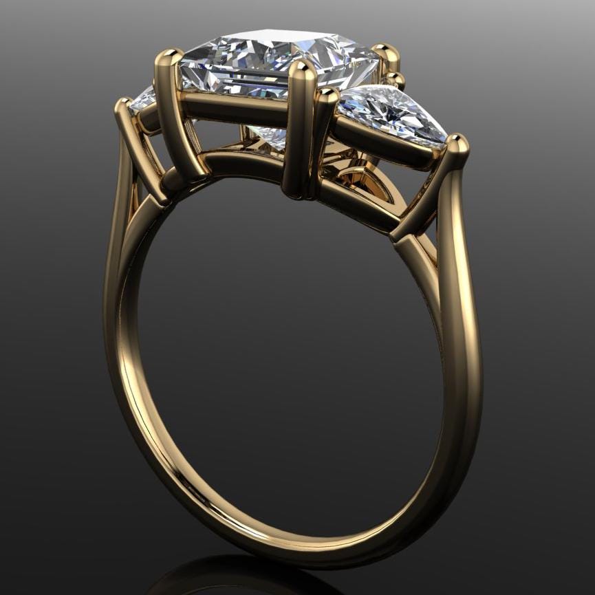 3 carat princess cut lab grown diamond engagement ring, trillion ring, sterling silver ring - erin ring