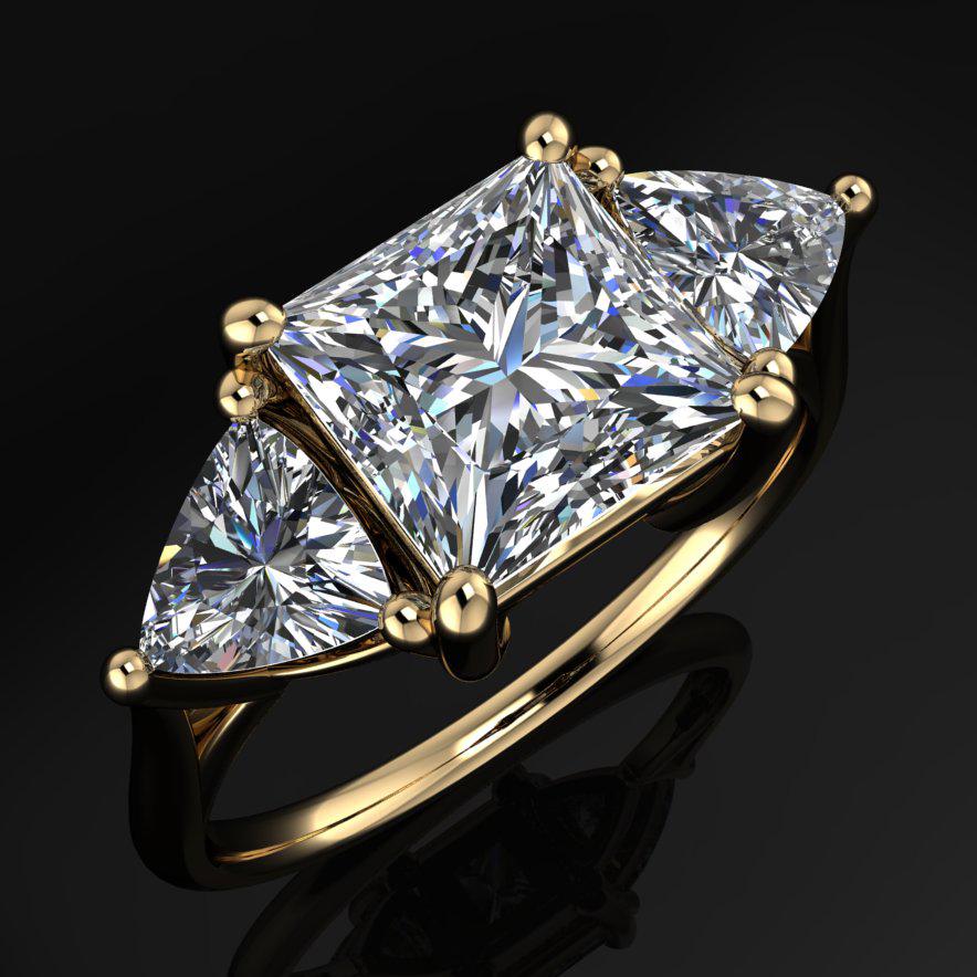 3 carat princess cut lab grown diamond engagement ring, trillion ring, sterling silver ring - erin ring