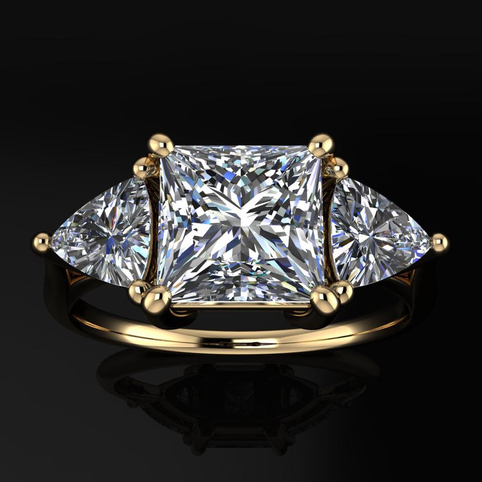 3 carat princess cut lab grown diamond engagement ring, trillion ring, sterling silver ring - erin ring