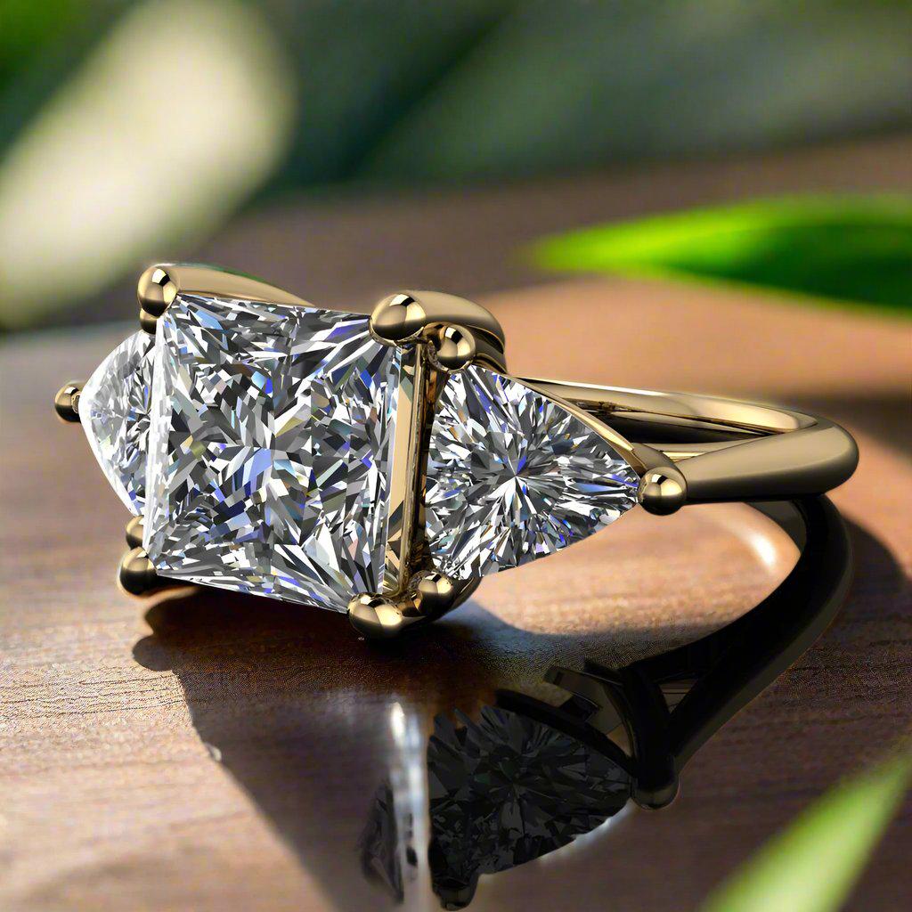 3 carat princess cut lab grown diamond engagement ring, trillion ring, sterling silver ring - erin ring