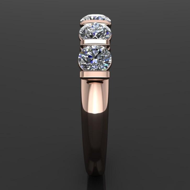 2.5 carat round moissanite anniversary band - 5 stone ring - olivia ring - side view