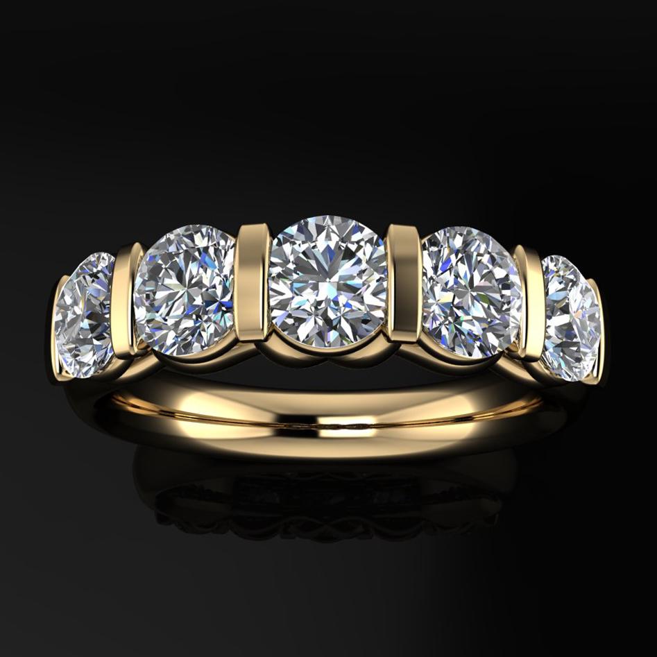 olivia ring - 5 stone round diamond ring, anniversary band - top view