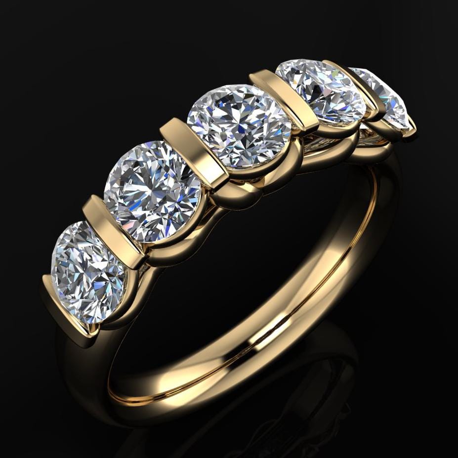 olivia ring - 5 stone round diamond ring, anniversary band - angle view