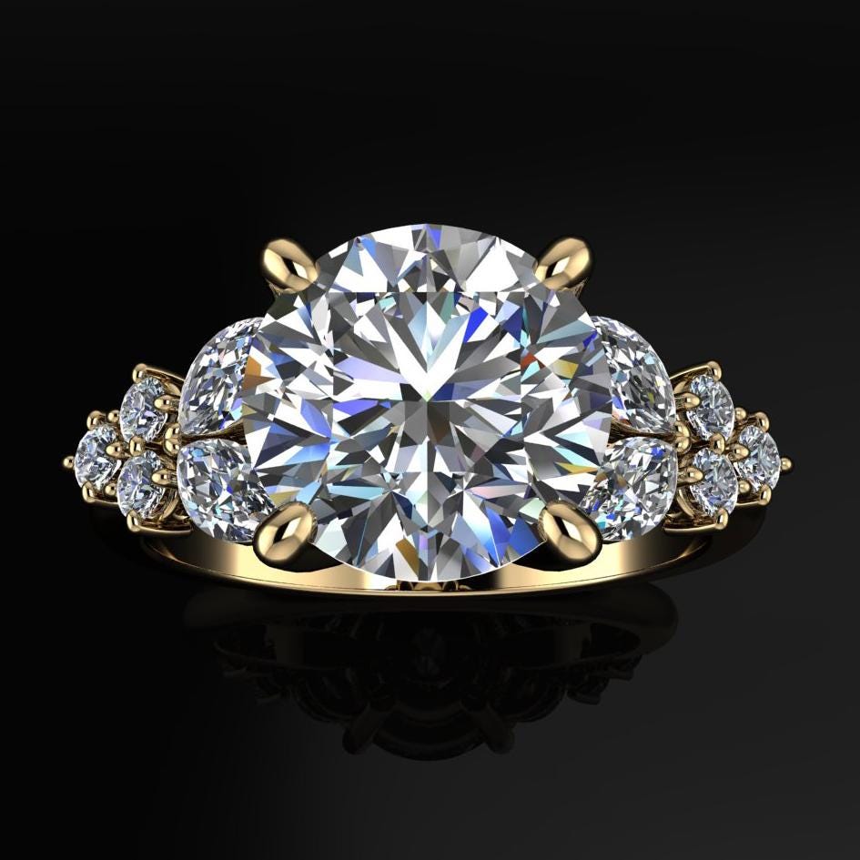 peony ring - 3 carat old european cut round diamond ring - top view