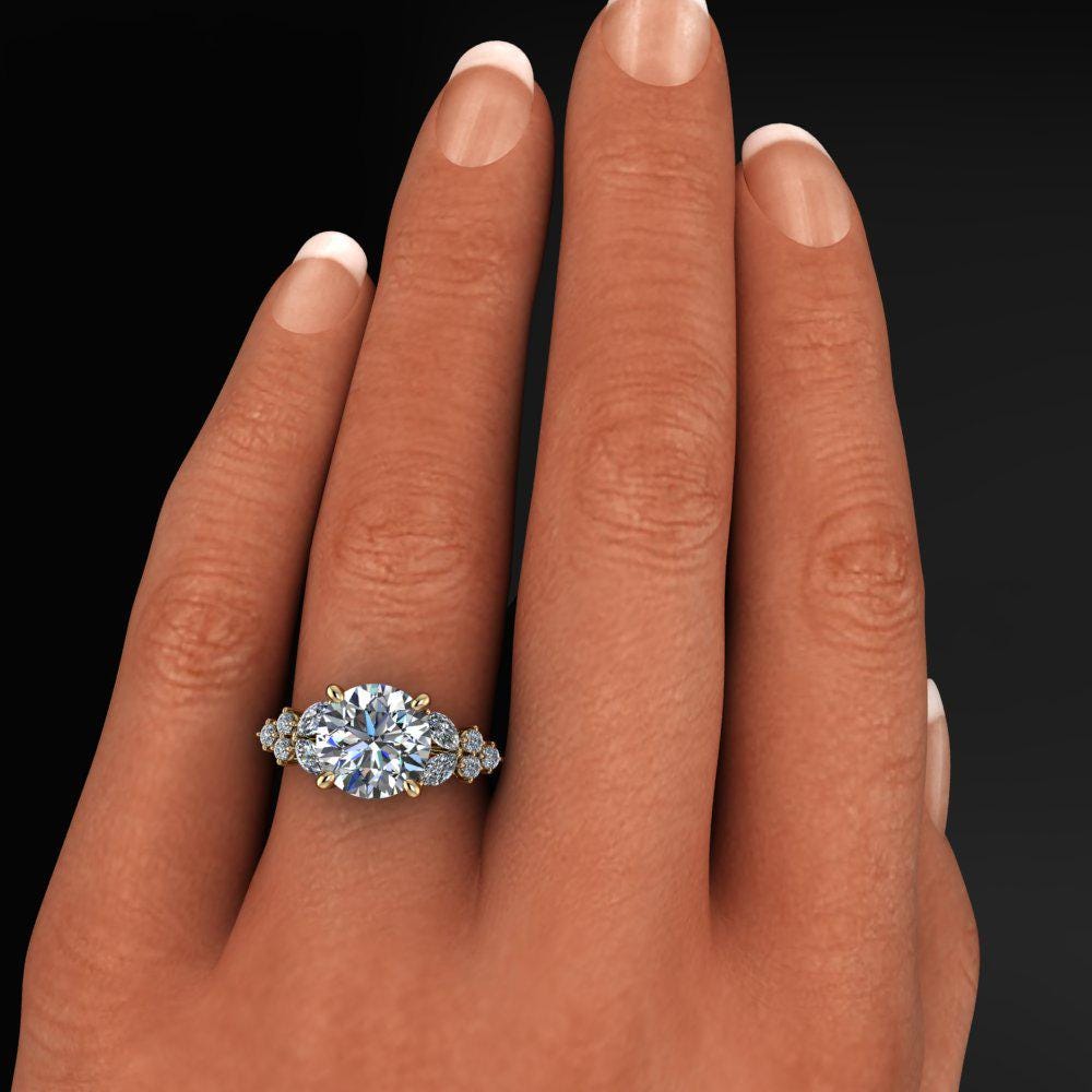 peony ring - 3 carat old european cut round diamond ring - model shot