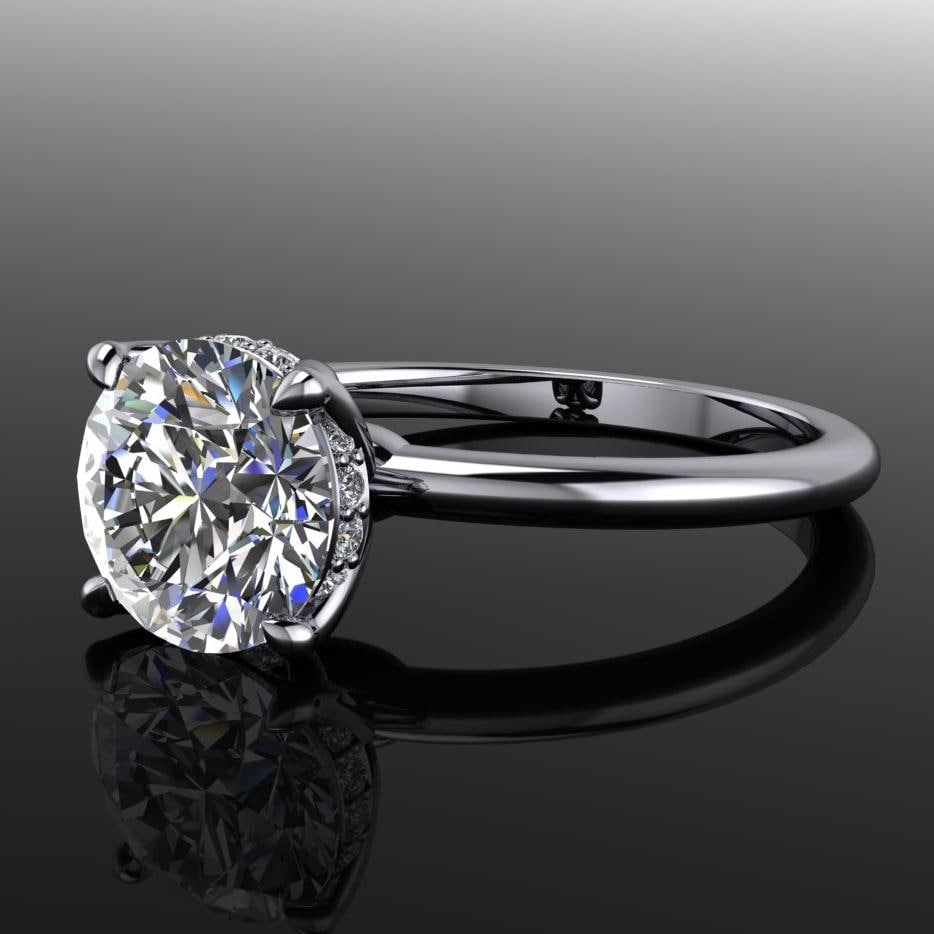 natalie ring - 1.25 carat round lab grown diamond engagement ring, diamond side halo