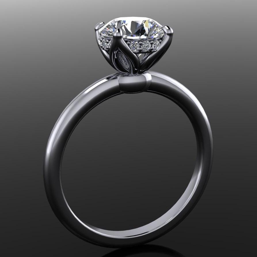 natalie ring - 1.25 carat round lab grown diamond engagement ring, diamond side halo