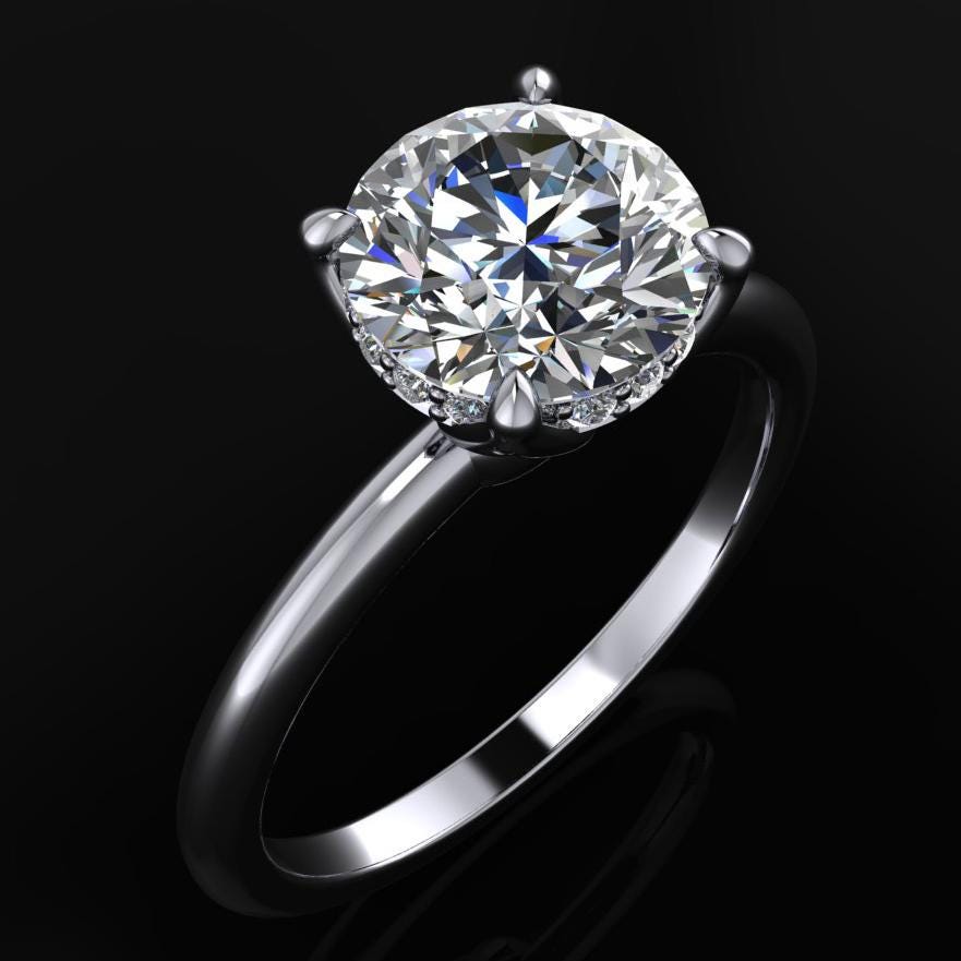 natalie ring - 1.25 carat round lab grown diamond engagement ring, diamond side halo
