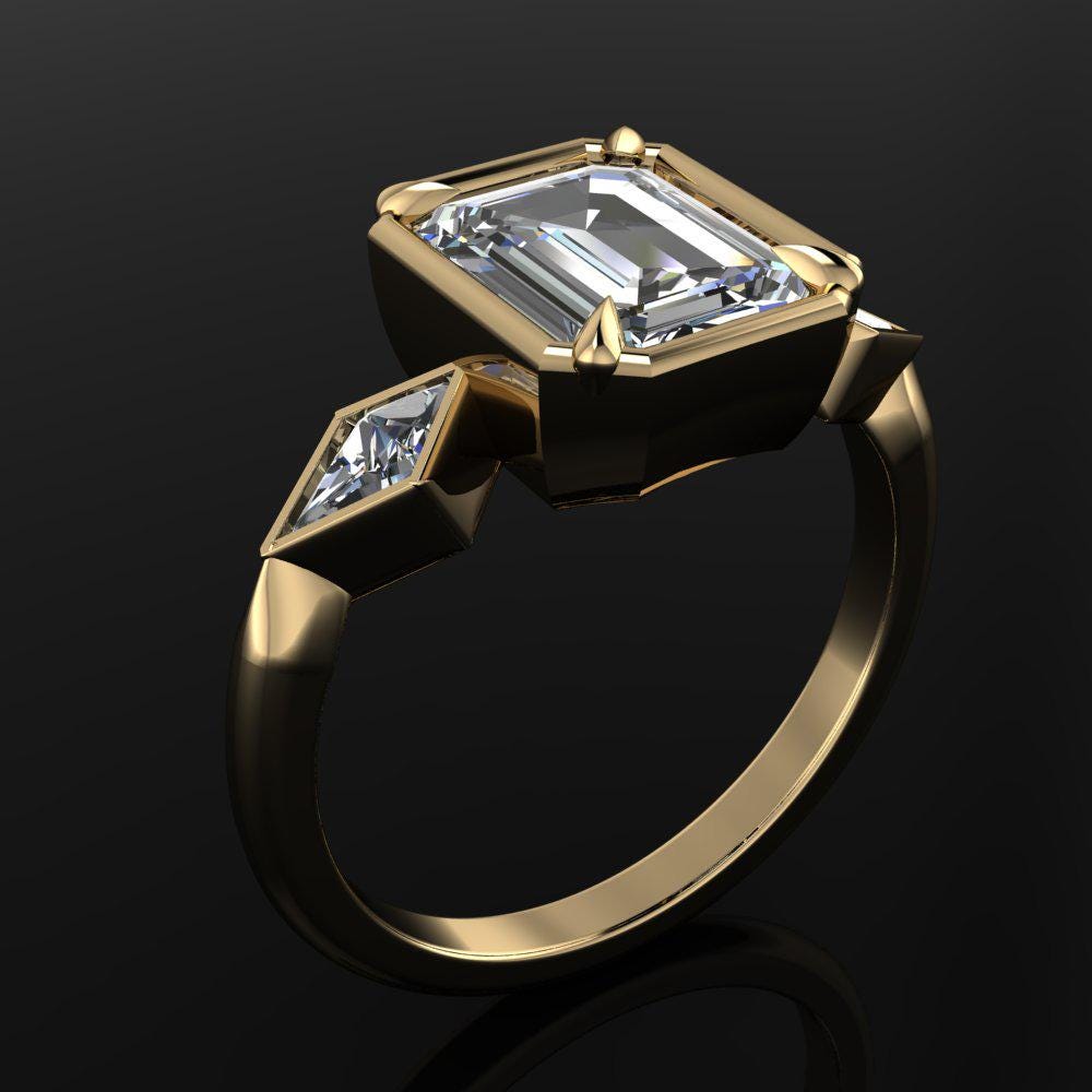 Cove Emerald Cut Lab Diamond Engagement Ring – Kite Accents, Past Present Future