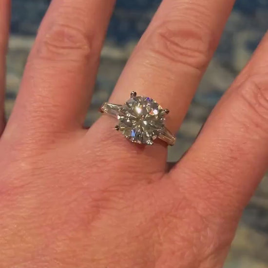 laurel ring – 4 carat moissanite engagement ring, available in lab grown diamond, three stone ring, past present future