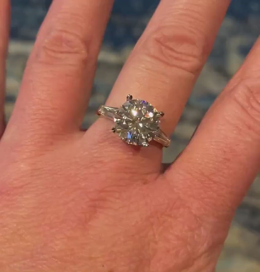 laurel ring – 4 carat moissanite engagement ring, available in lab grown diamond, three stone ring, past present future
