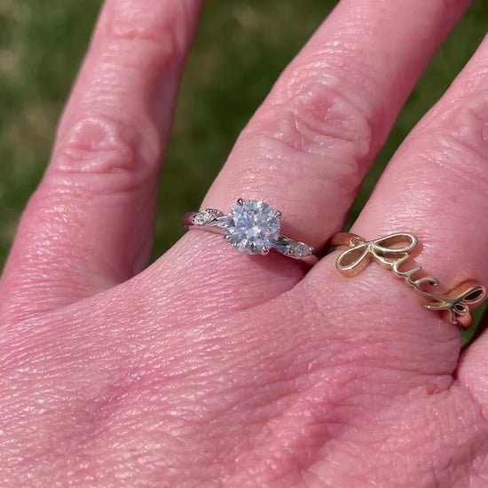 1 carat round moissanite engagement ring, ZAYA moissanite leaf ring, secret garden ring, nature inspired -video