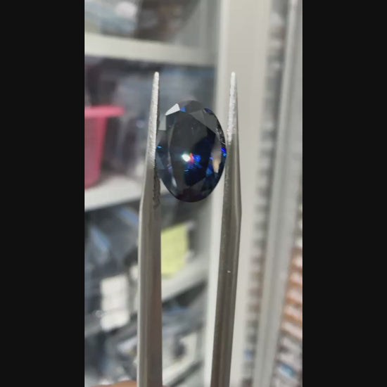 video of oval blue moissanite stone