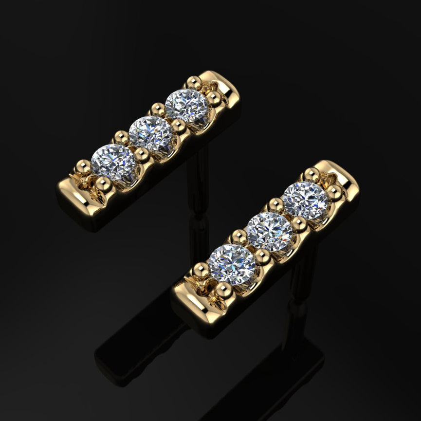 remi earrings - genuine diamond earrings - small diamond bar earrings, petite earrings - J Hollywood Designs