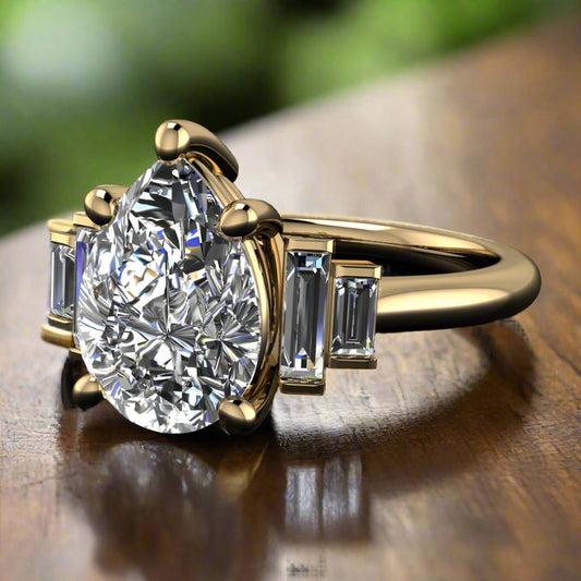 evelyn ring - 2 carat pear engagement ring - 5 stone moissanite ring - J Hollywood Designs