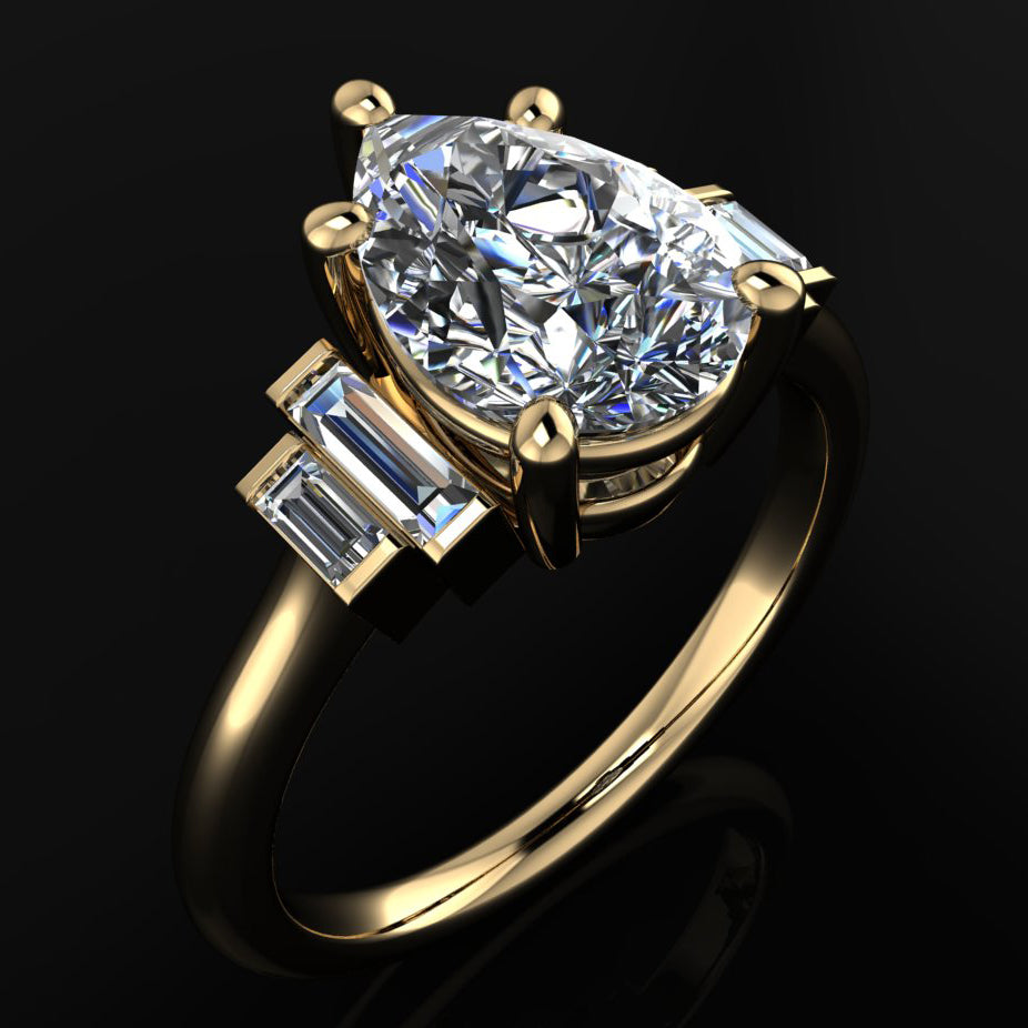 evelyn ring - 2 carat pear engagement ring - 5 stone moissanite ring - J Hollywood Designs