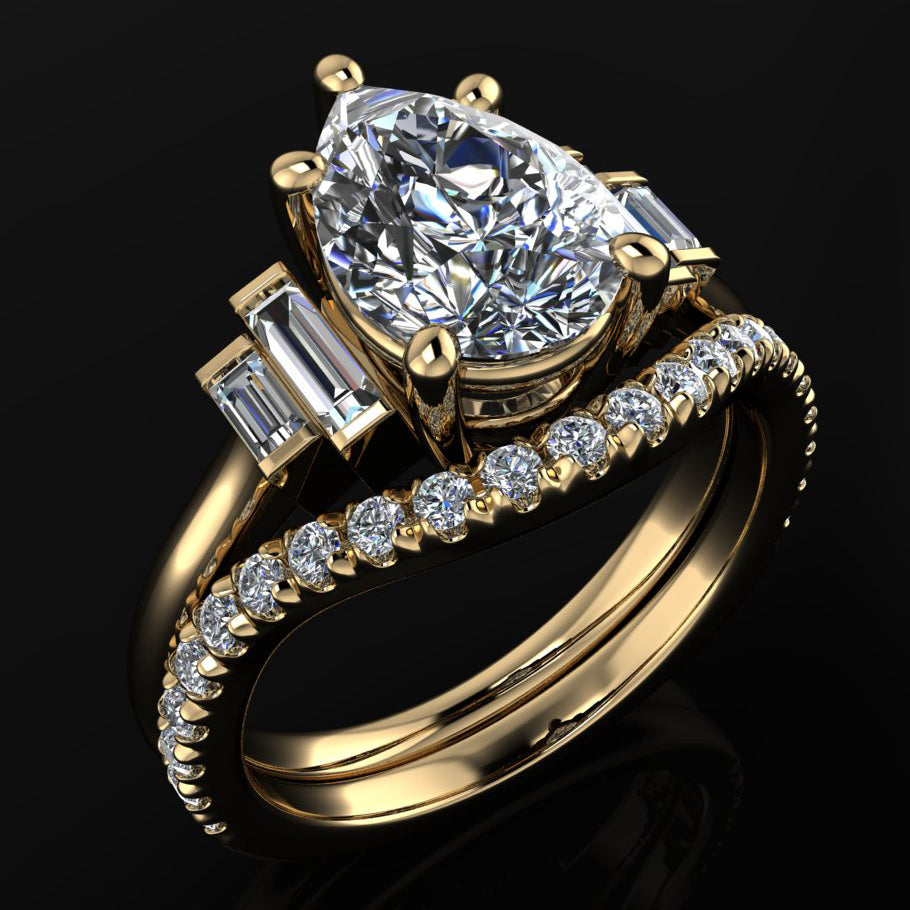 evelyn ring - 2 carat pear engagement ring - 5 stone moissanite ring - J Hollywood Designs