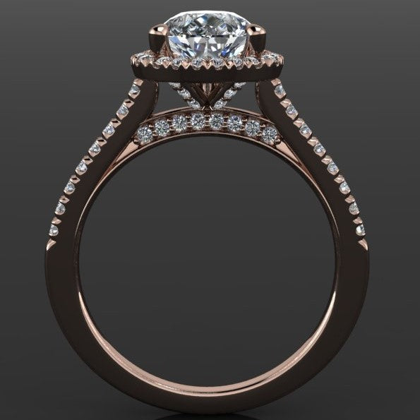 2 carat pear cut NEO moissanite halo engagement ring - diamond halo, prongs and bridge - J Hollywood Designs