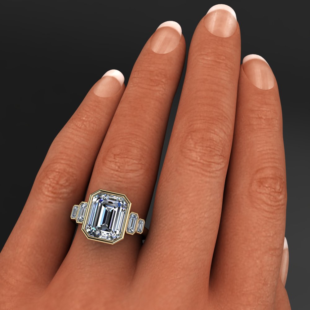 3.5 carat emerald moissanite 5 stone ring hand model
