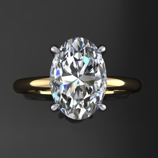 3 carat elongated oval cut ZAYA moissanite engagement ring - naked shay ring, diamond side halo - J Hollywood Designs