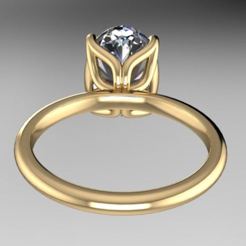 3 carat elongated oval lab grown diamond engagement ring - solitaire engagement ring - J Hollywood Designs