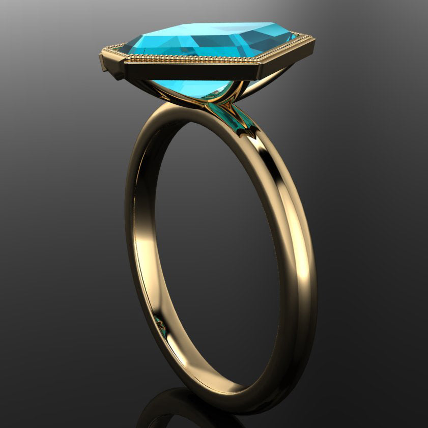 3.4 carat teal shield ring side