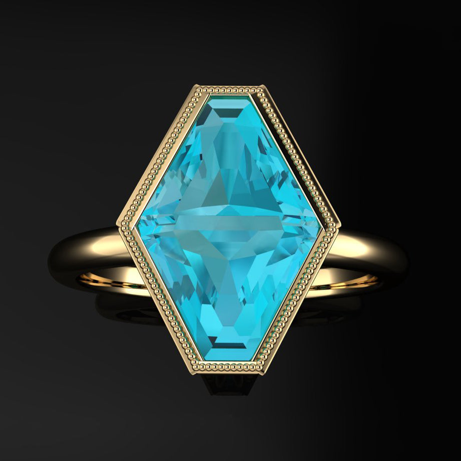 3.4 carat teal shield ring top