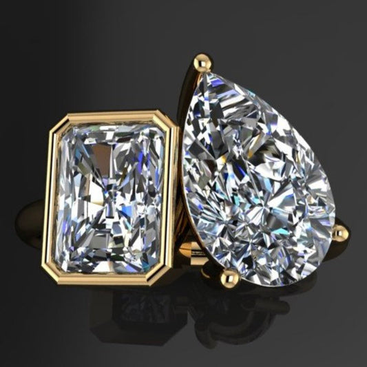 zuri ring - moi et toi engagement ring, pear and radiant moissanite ring - J Hollywood Designs